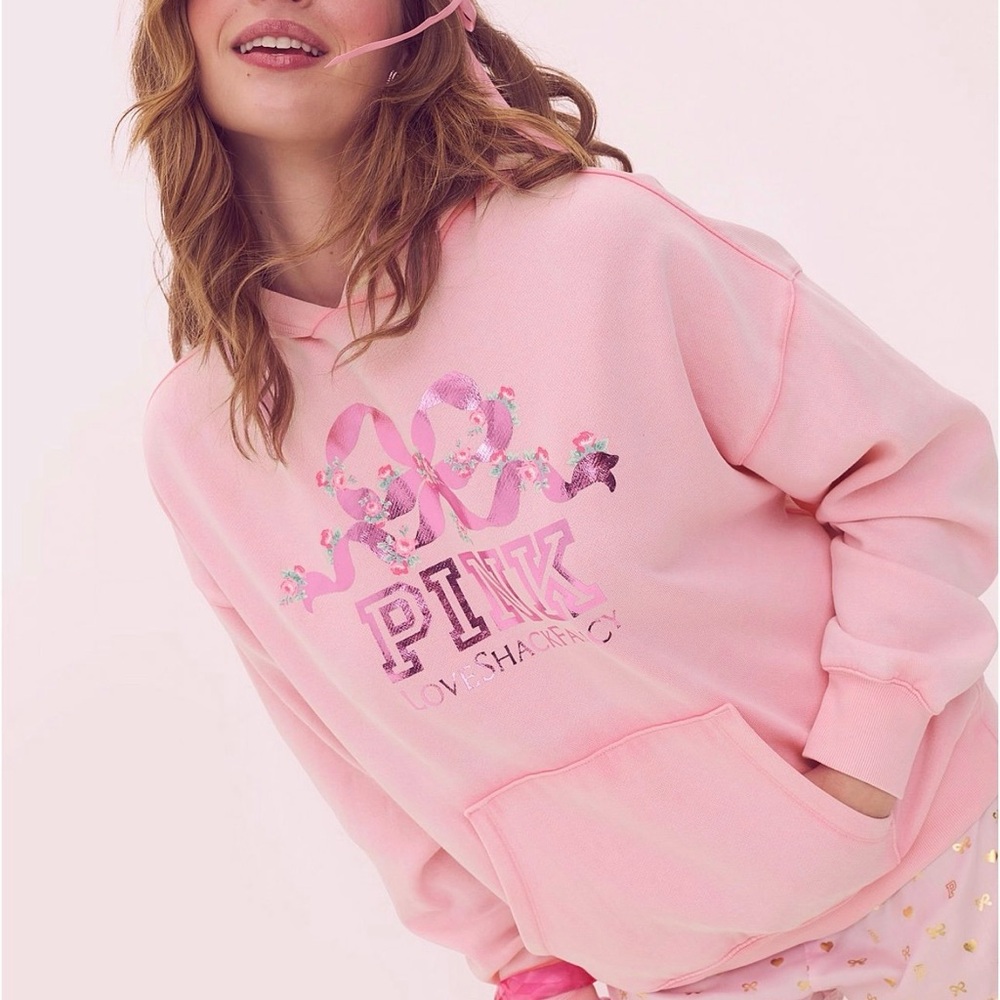 PINK x LoveShackFancy Lollipop Pink Bow Hoodie, SMALL (NWT)